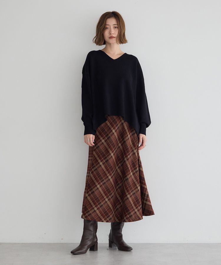 YECCA VECCA「チェック柄アシメデザインスカート」|フレア|