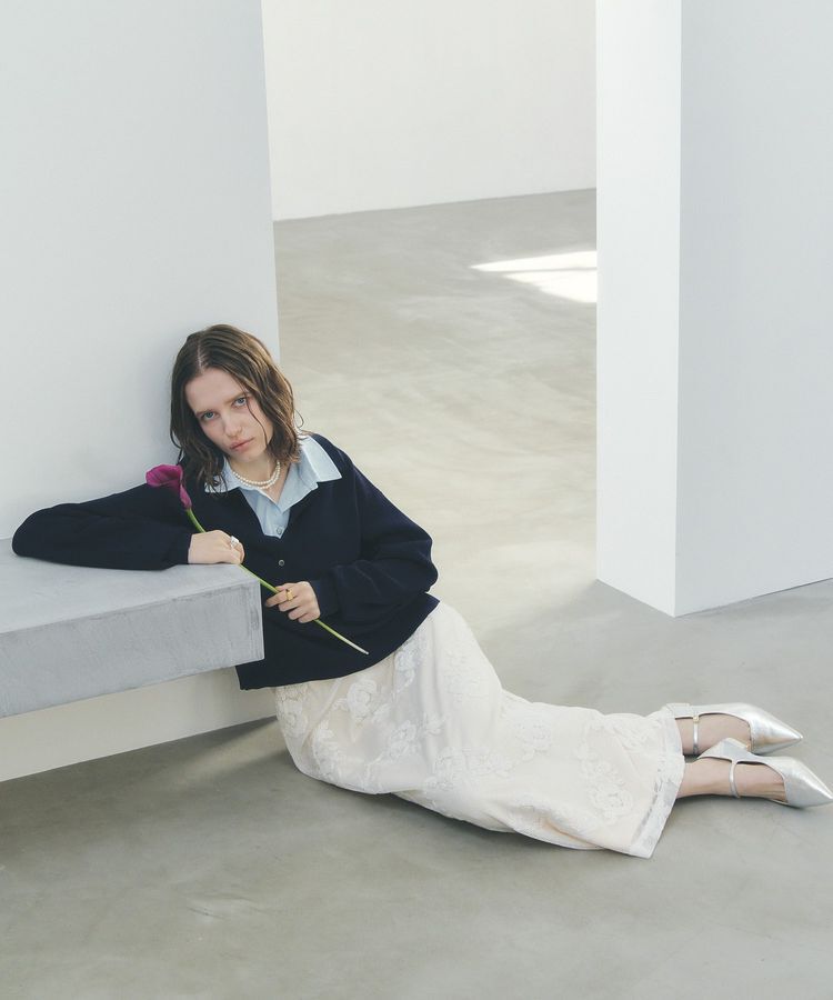 YECCA VECCA「フラワー柄刺繍メッシュスカート」|スカート|