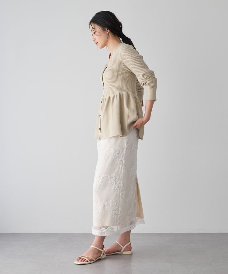 YECCA VECCA「フラワー柄刺繍メッシュスカート」|スカート|