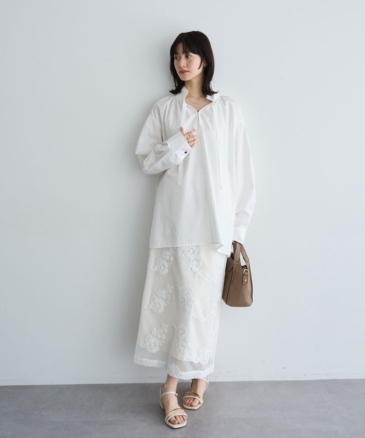 YECCA VECCA「フラワー柄刺繍メッシュスカート」|スカート|