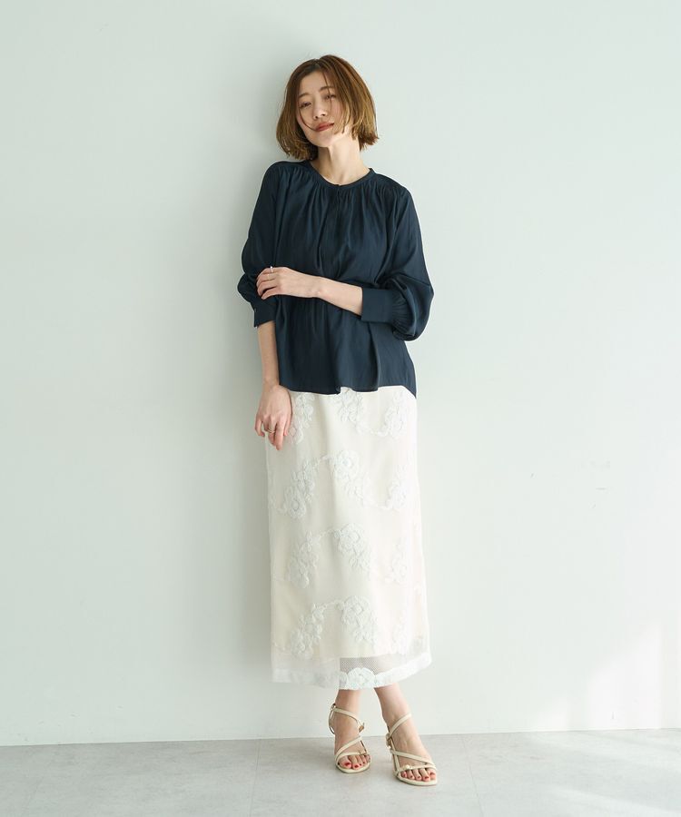 YECCA VECCA「フラワー柄刺繍メッシュスカート」|スカート|