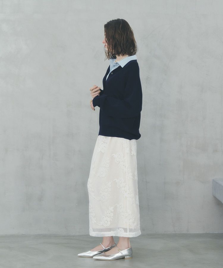 YECCA VECCA「フラワー柄刺繍メッシュスカート」|スカート|