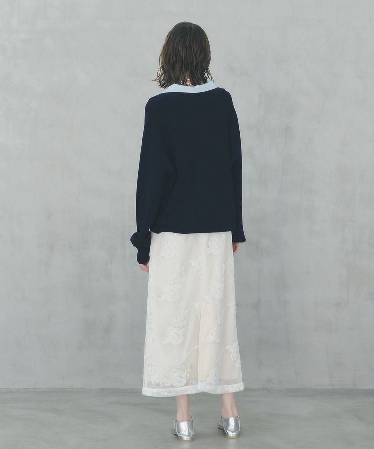YECCA VECCA「フラワー柄刺繍メッシュスカート」|スカート|