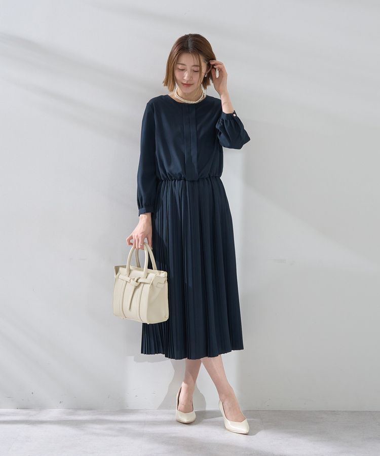 YECCA VECCA「ジョーゼットプリーツワンピース」|ワンピース|Navy