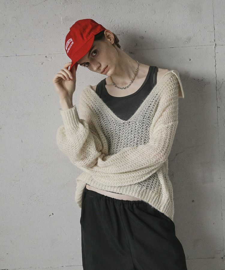 GARAGE OF GOOD CLOTHING「モヘア混襟付きニットシアープルオーバー」|ニット・セーター|