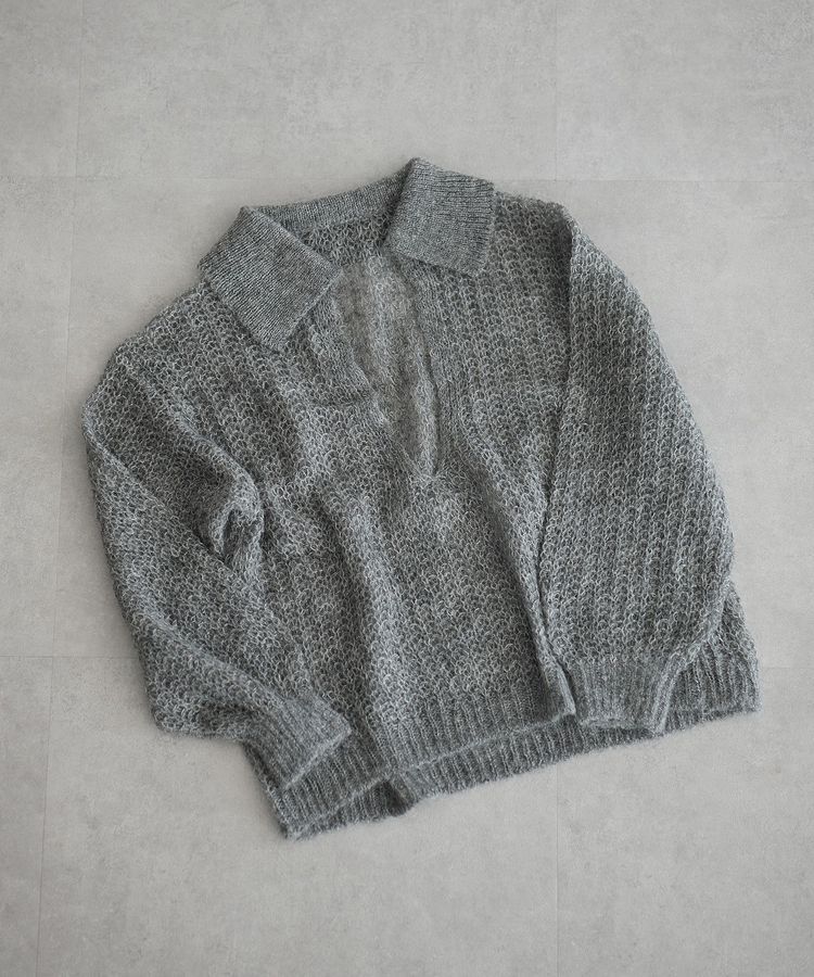 GARAGE OF GOOD CLOTHING「モヘア混襟付きニットシアープルオーバー」|ニット・セーター|Gray