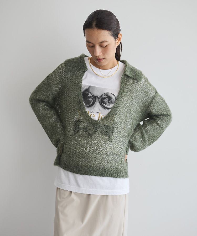 GARAGE OF GOOD CLOTHING「モヘア混襟付きニットシアープルオーバー」|ニット・セーター|Khaki