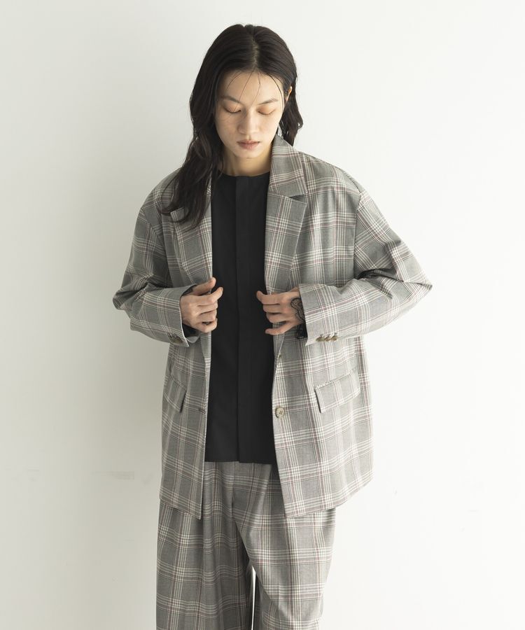 GARAGE OF GOOD CLOTHING「【日本製】チェックオーバーサイズシングル前ジャケット」|テーラードジャケット|
