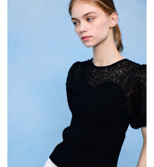 LOULOU WILLOUGHBY「【LOULOU WILLOUGHBY】レーシーニットビスチェプルオーバー」|ニット・セーター|ブラック