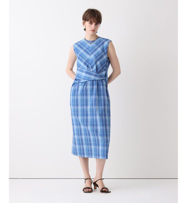 allureville「オンブレチェックツイストワンピース」|ワンピース|ブルー