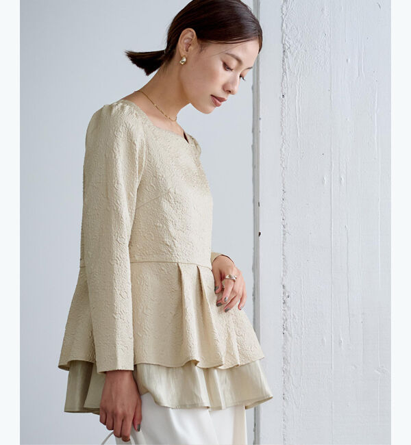 ur's「【星玲奈さんコラボアイテム】ふくれジャガードティアードペプラムトップス」|Tシャツ・カットソー|