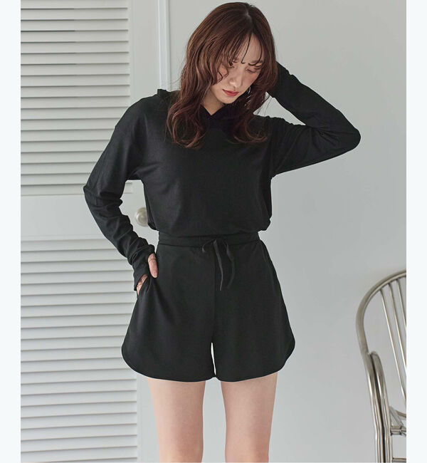 SEA DRESS「フード付トップスラッシュガードセットアップ」|ビキニ|ブラック