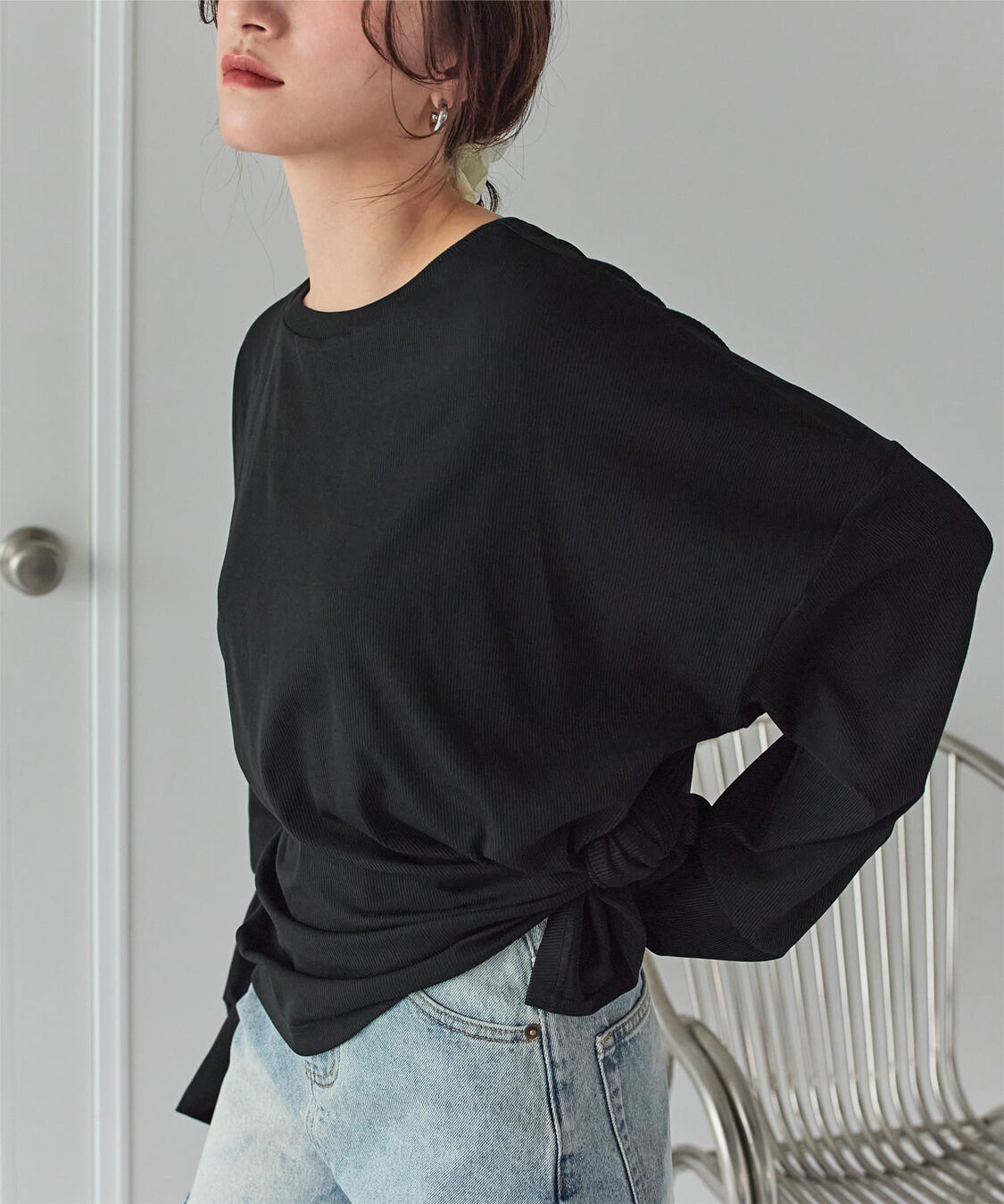 SEA DRESS「サイドスリットトップス/ラッシュガード」|ビキニトップス|ブラック