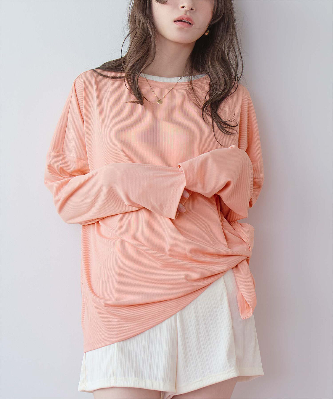 SEA DRESS「サイドスリットトップス/ラッシュガード」|ビキニトップス|アプリコット