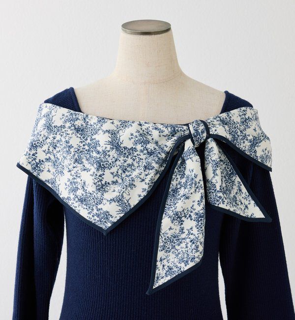  「異素材リボンニットロングワンピース」|ワンピース|