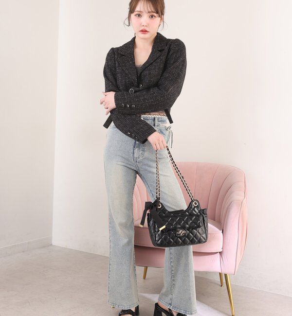  「【選べる4サイズ】サイドカットレース美脚ビジューデニム」|その他|