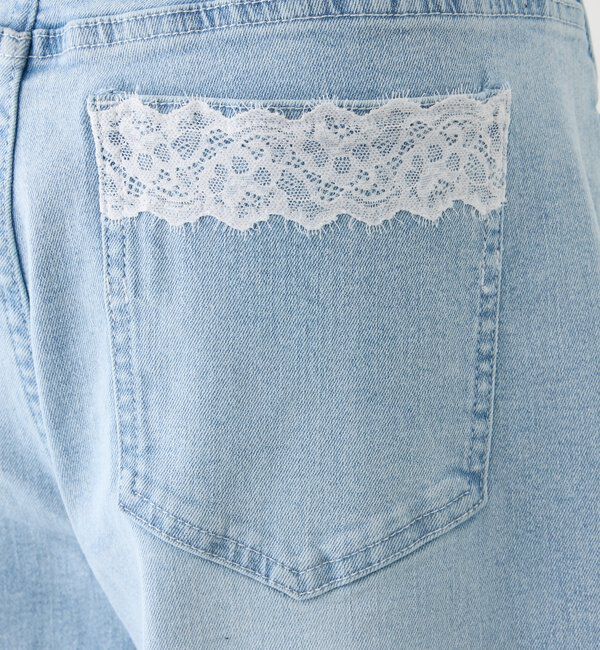  「【ウエスト調整可】レースポケットワイドデニム」|その他|