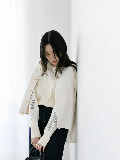 Samansa Mos2 blue「◎袖ロゴニットプルオーバー」|ニット・セーター|