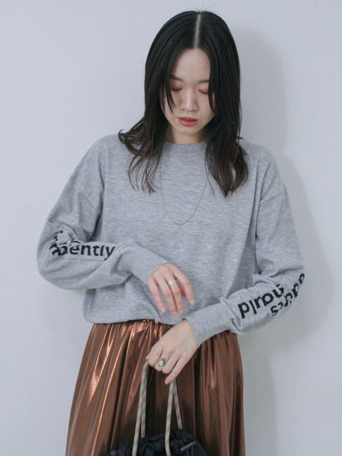 Samansa Mos2 blue「◎袖ロゴニットプルオーバー」|ニット・セーター|