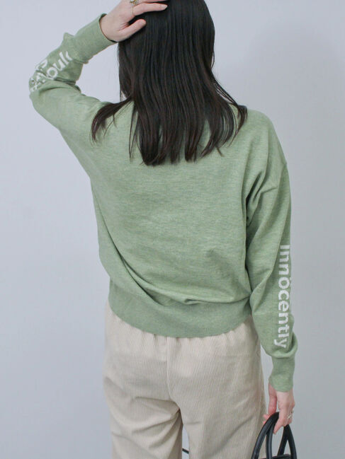 Samansa Mos2 blue「◎袖ロゴニットプルオーバー」|ニット・セーター|