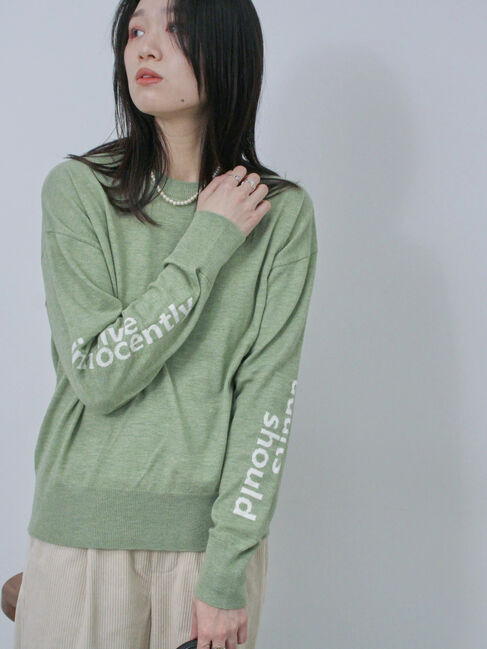 Samansa Mos2 blue「◎袖ロゴニットプルオーバー」|ニット・セーター|