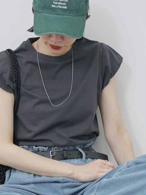 Samansa Mos2 blue「ハシゴレース付きフレンチTシャツ」|Tシャツ・カットソー|