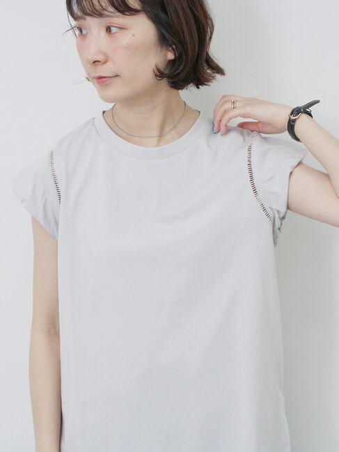 Samansa Mos2 blue「ハシゴレース付きフレンチTシャツ」|Tシャツ・カットソー|