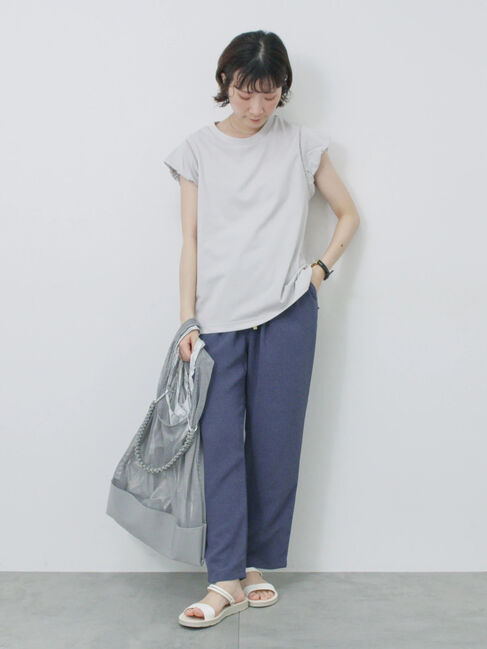 Samansa Mos2 blue「ハシゴレース付きフレンチTシャツ」|Tシャツ・カットソー|