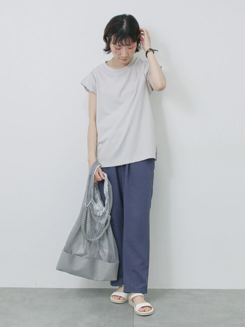 Samansa Mos2 blue「ハシゴレース付きフレンチTシャツ」|Tシャツ・カットソー|