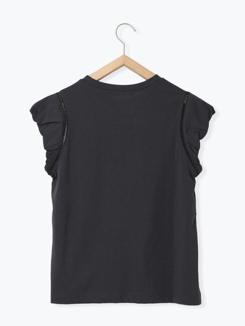 Samansa Mos2 blue「ハシゴレース付きフレンチTシャツ」|Tシャツ・カットソー|