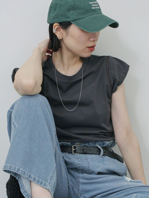 Samansa Mos2 blue「ハシゴレース付きフレンチTシャツ」|Tシャツ・カットソー|