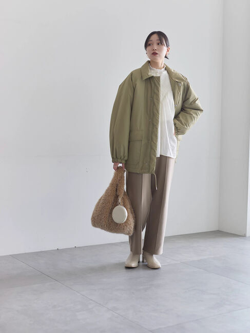 Samansa Mos2 blue「【吸湿発熱】リブフリル衿PO」|Tシャツ・カットソー|