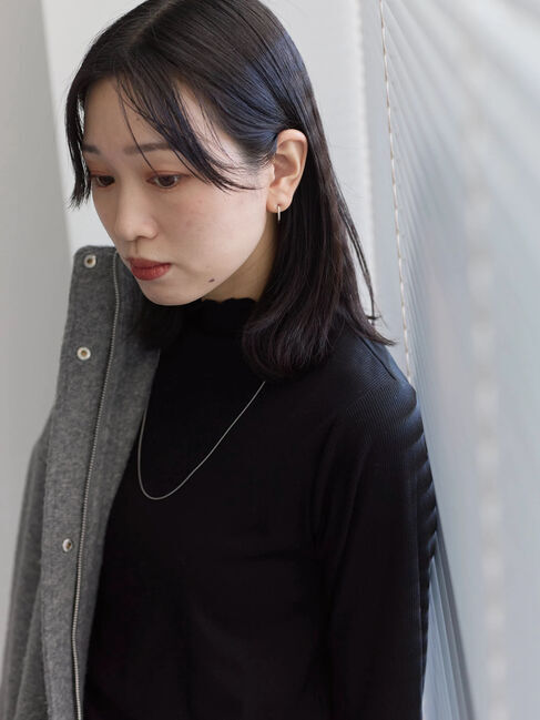 Samansa Mos2 blue「【吸湿発熱】リブフリル衿PO」|Tシャツ・カットソー|