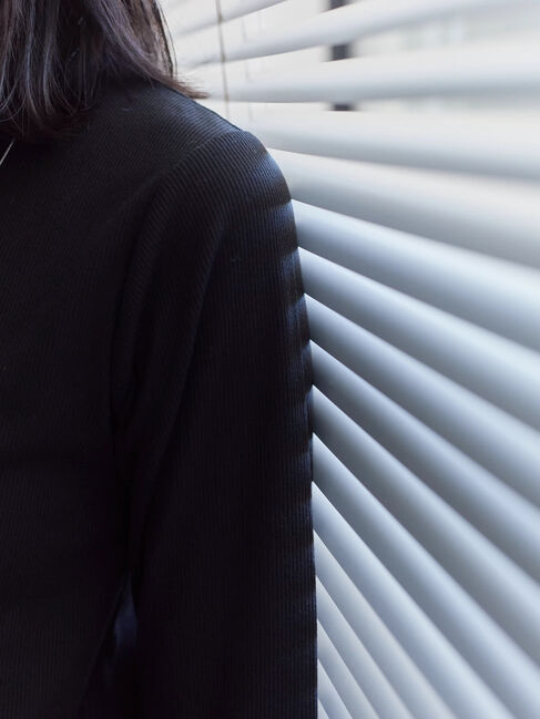 Samansa Mos2 blue「【吸湿発熱】リブフリル衿PO」|Tシャツ・カットソー|