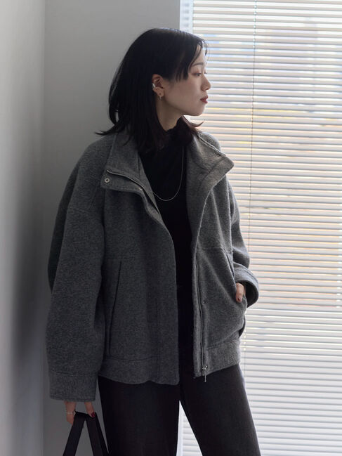 Samansa Mos2 blue「【吸湿発熱】リブフリル衿PO」|Tシャツ・カットソー|