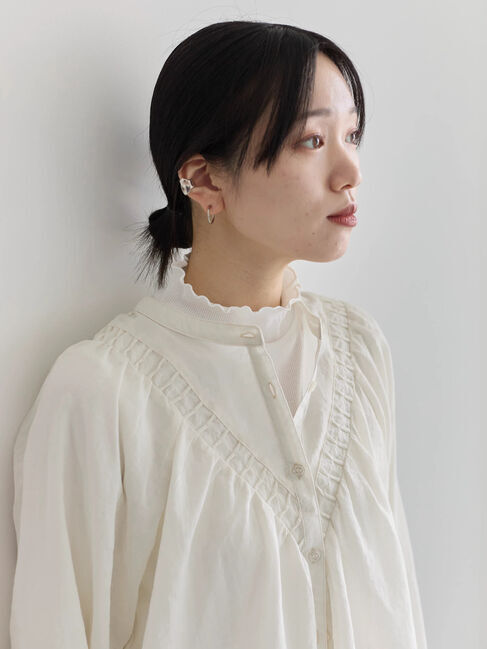 Samansa Mos2 blue「【吸湿発熱】リブフリル衿PO」|Tシャツ・カットソー|