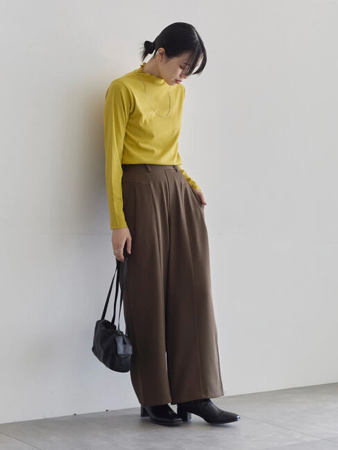 Samansa Mos2 blue「【吸湿発熱】リブフリル衿PO」|Tシャツ・カットソー|