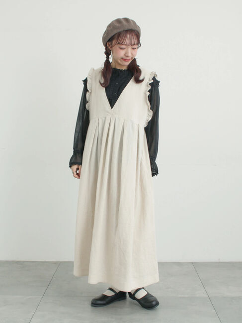 Samansa Mos2「【Cross&times;Linen】肩フリル前後2WAYジャンパースカート」|ワンピース|