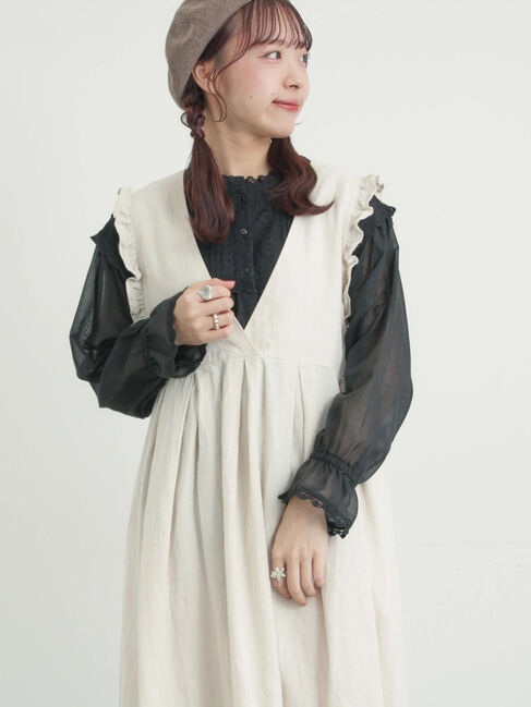 Samansa Mos2「【Cross&times;Linen】肩フリル前後2WAYジャンパースカート」|ワンピース|