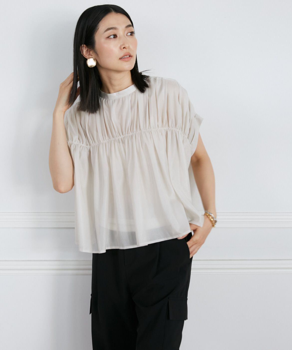 INED「《大きいサイズ》タックキャザーカットブラウス《Luftrobe》」|Tシャツ・カットソー|