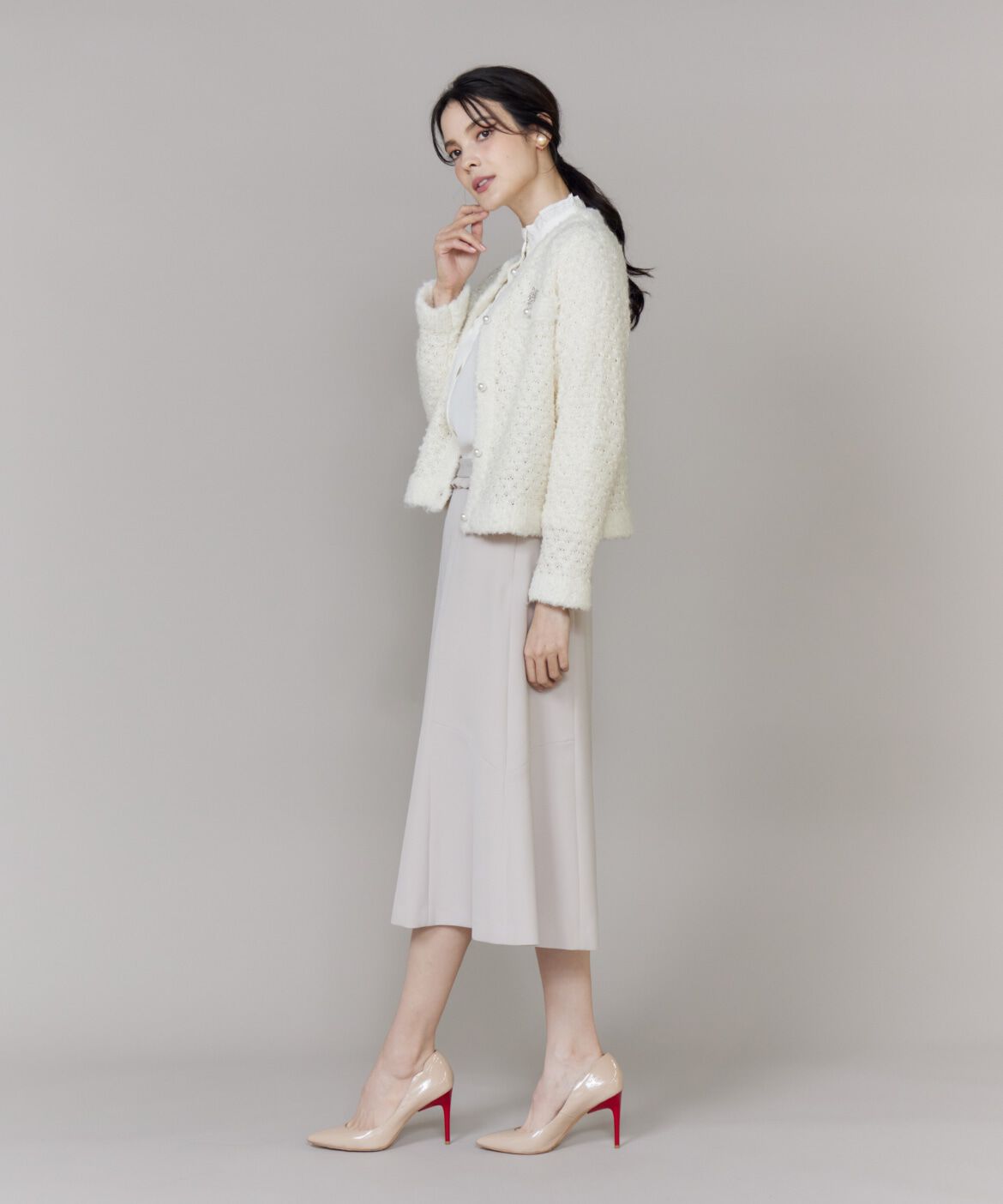 Maglie le cassetto「《大きいサイズ》ラメフェザーニットジャケット」|カーディガン|