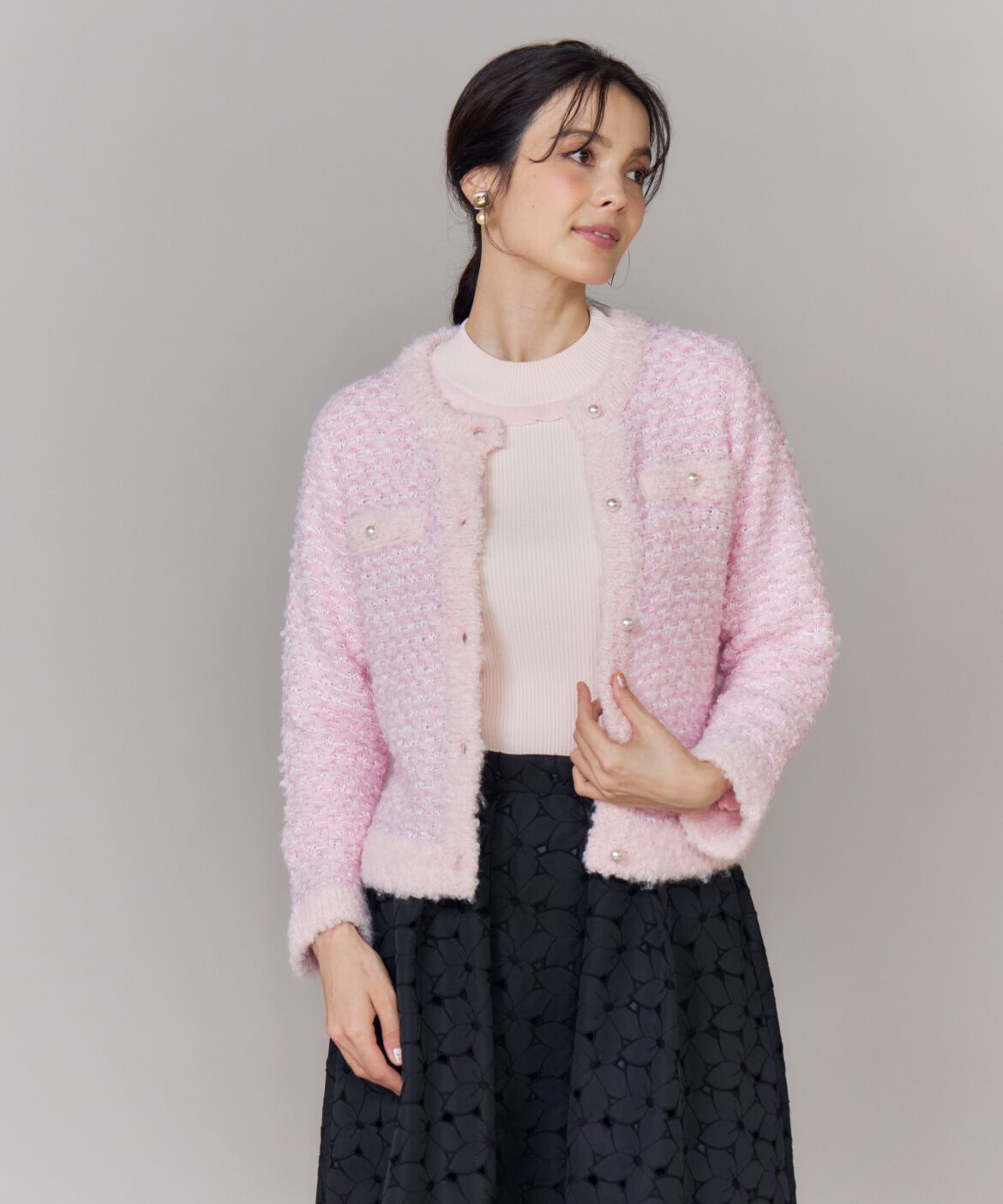 Maglie le cassetto「《大きいサイズ》ラメフェザーニットジャケット」|カーディガン|