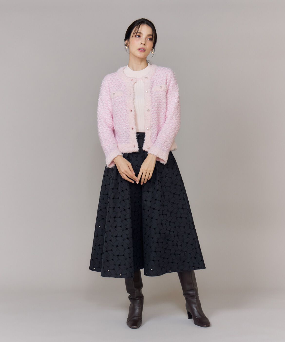 Maglie le cassetto「《大きいサイズ》ラメフェザーニットジャケット」|カーディガン|