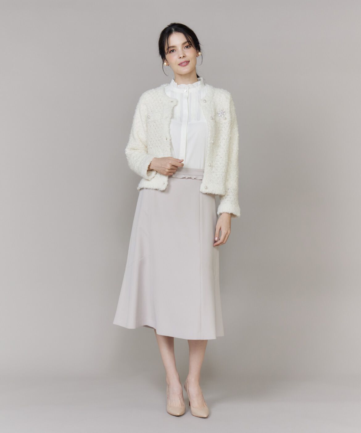 Maglie le cassetto「《大きいサイズ》ラメフェザーニットジャケット」|カーディガン|