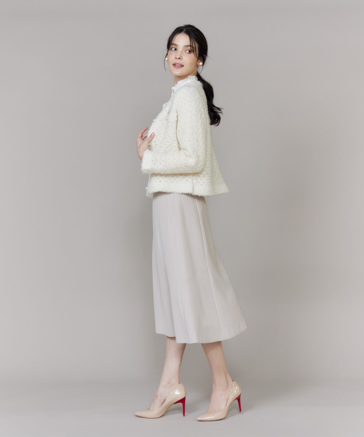 Maglie le cassetto「《大きいサイズ》ラメフェザーニットジャケット」|カーディガン|