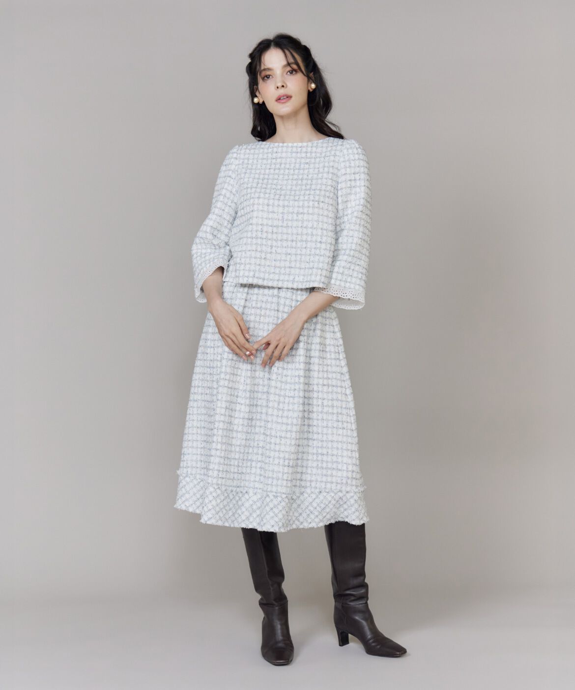 Maglie le cassetto「《大きいｻｲｽﾞ》袖刺繍ﾚｰｽ艶めきﾂｲｰﾄﾞﾌﾞﾗｳｽ《M Maglie le c」|シャツ・ブラウス|