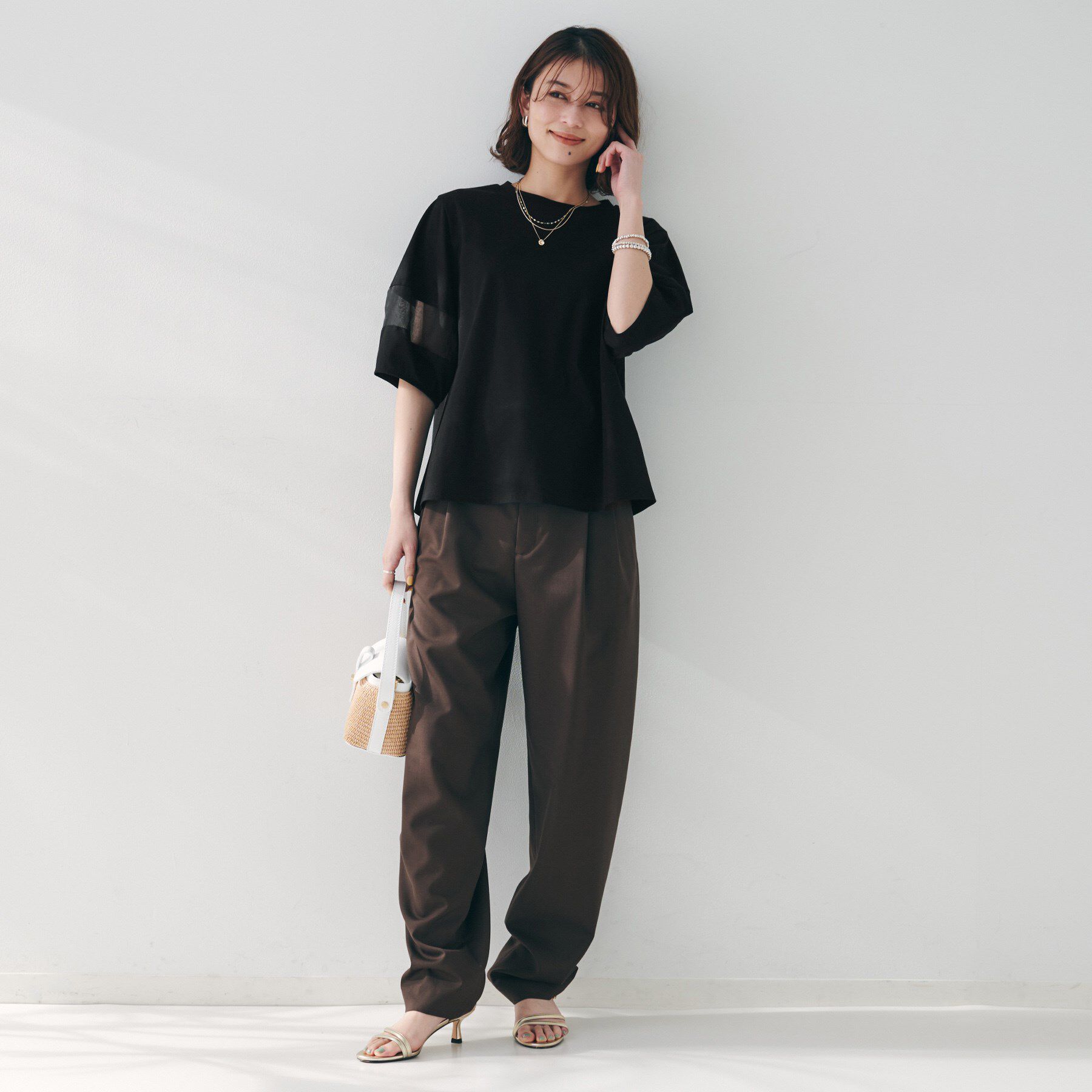 UNTITLED「【二の腕カバー/接触冷感】袖オーガンジープルオーバー」|Tシャツ・カットソー|