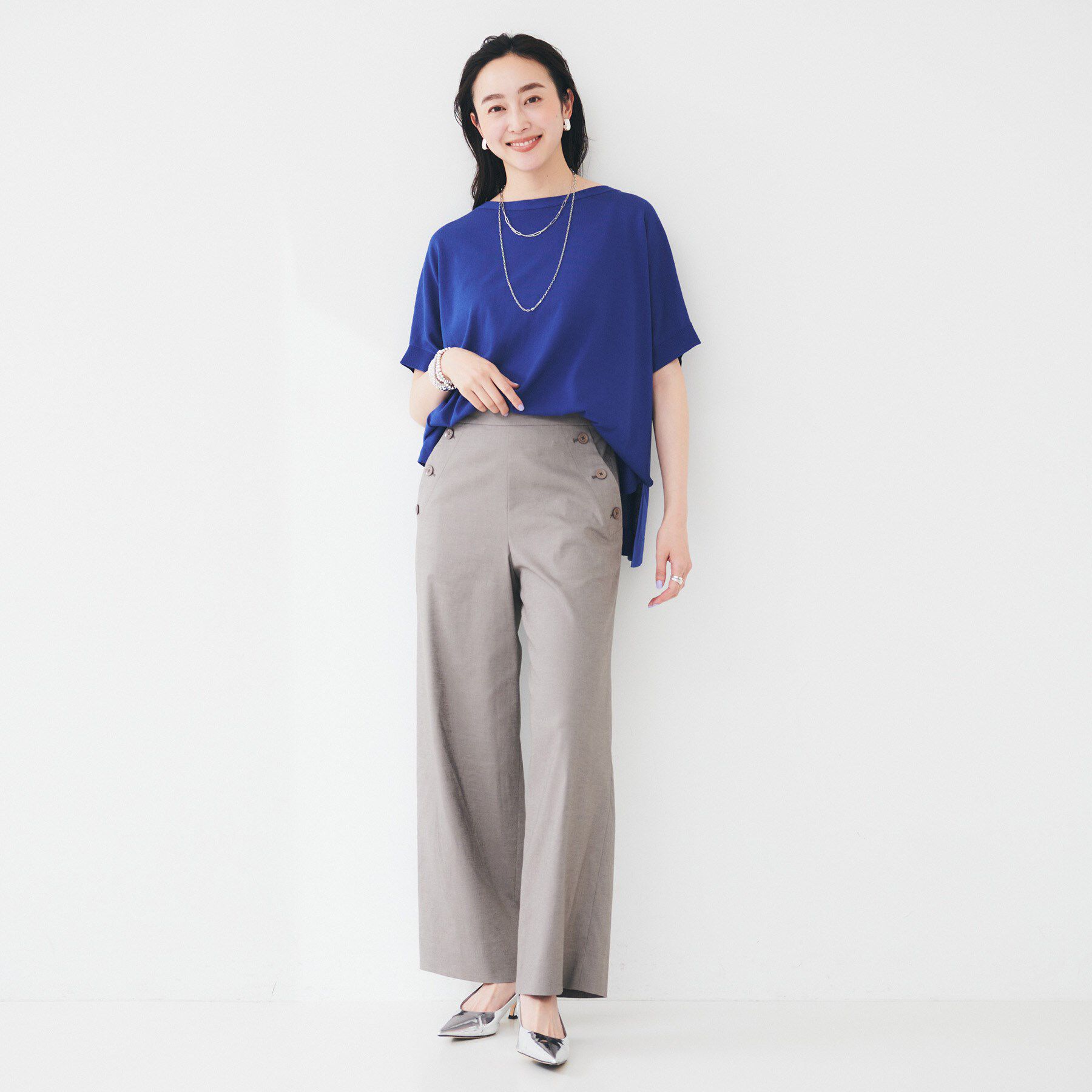 UNTITLED「【体型カバー/手洗い可】コットンリネン ワイドプルオーバーニット」|ニット・セーター|