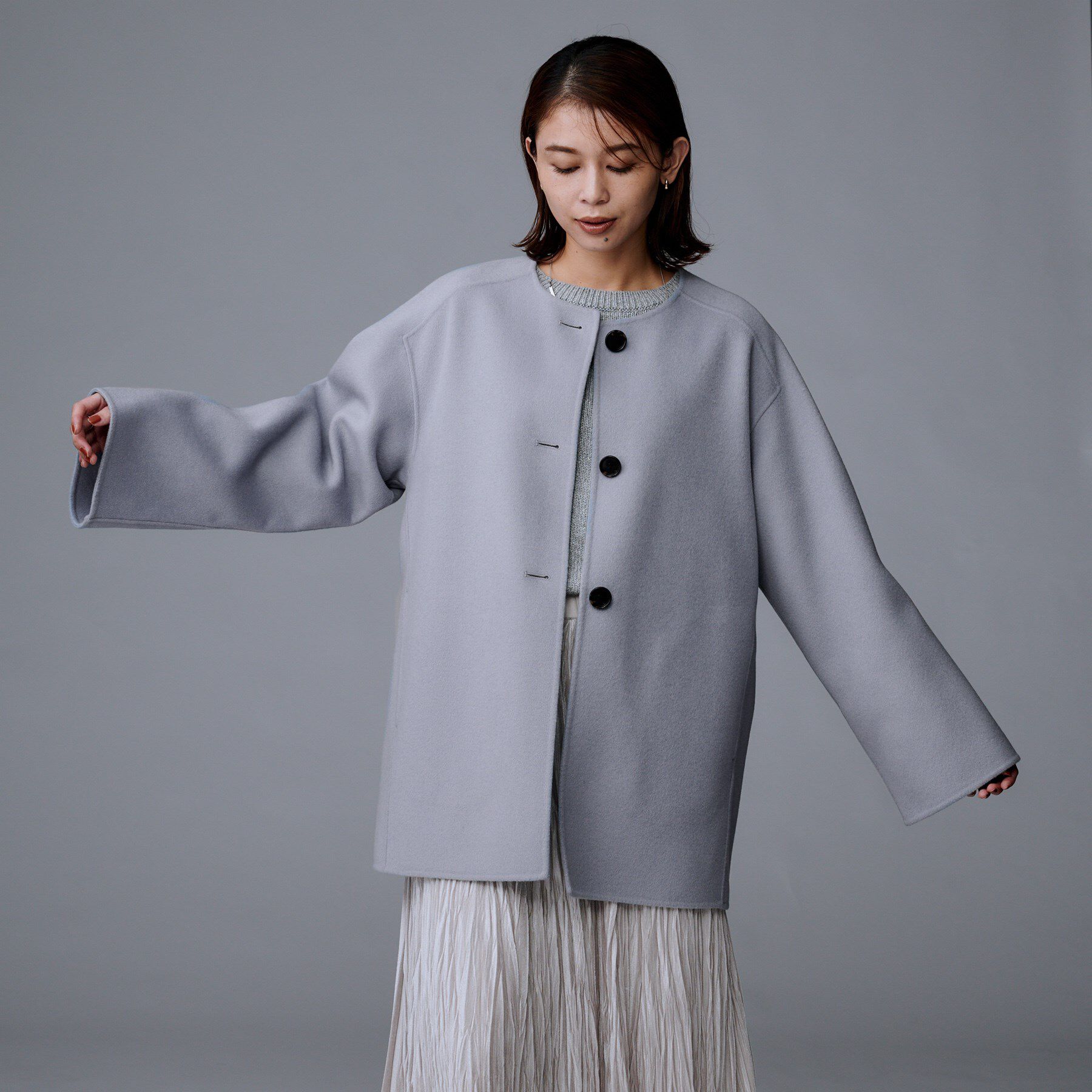 UNTITLED「【ミディ丈/軽やか】セミラグランリバー コート」|ノーカラーコート|