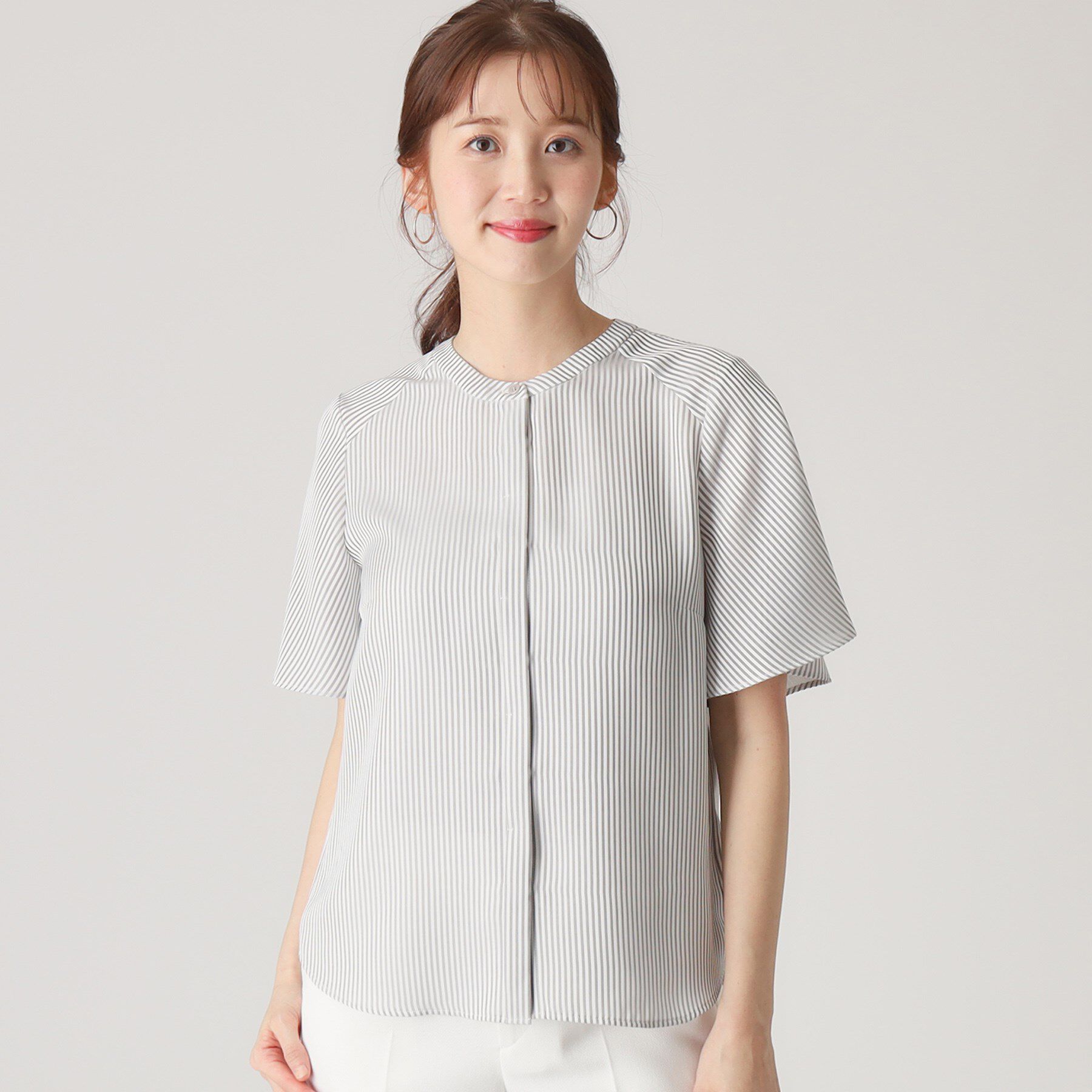 COUP DE CHANCE「【洗える／ストライプ柄】フレア袖ブラウス」|シャツ・ブラウス|